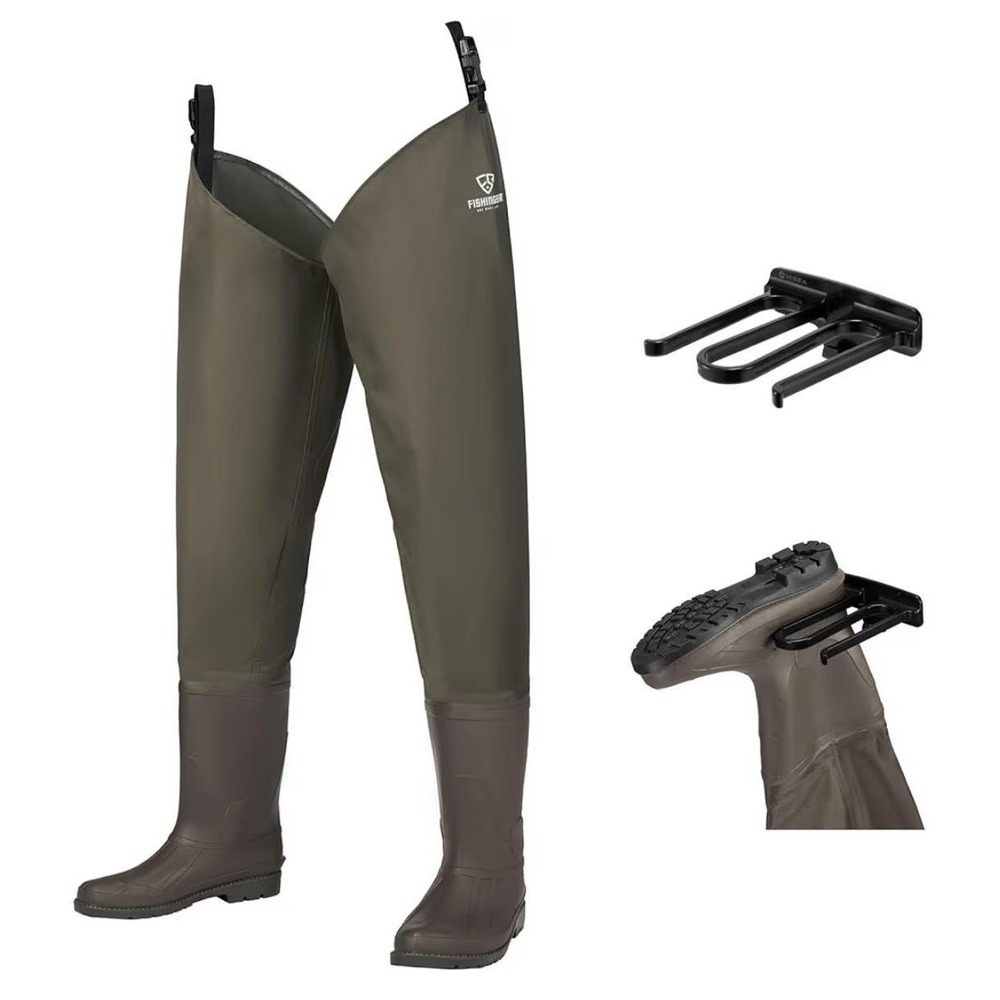 HISEA Bootfoot Hip Waders Mens 10 Green Nylon PVC Waterproof Fishing Boots‎